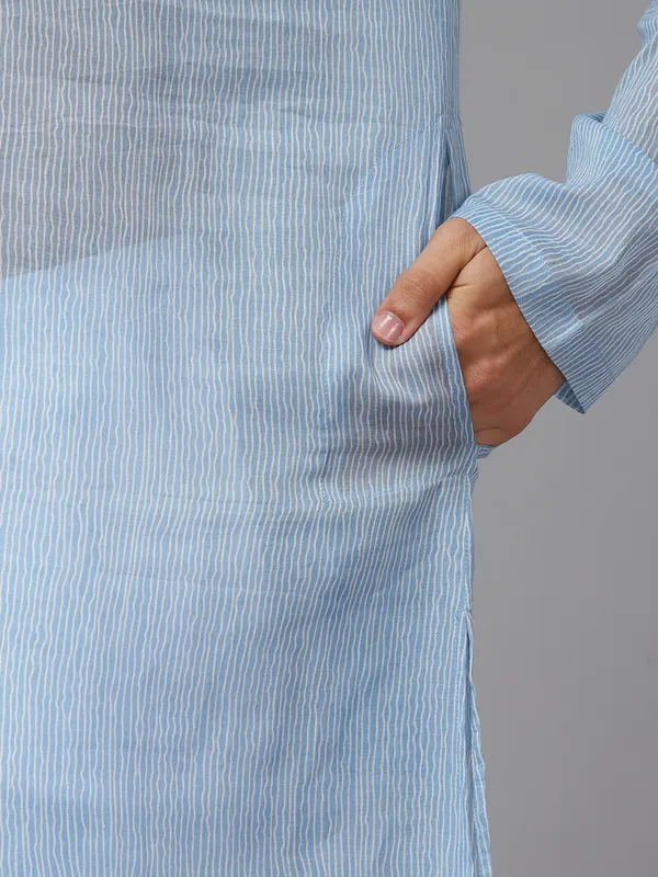 Men_Sky_Blue_&_White_Pure_Cotton_Embroidered_Staright_Kurta_With_Pajama