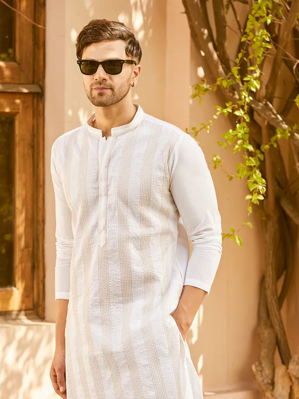 Men_White_Cotton_Pintex_Design_Gold_Thared_Work_Kurta_With_Pyjama