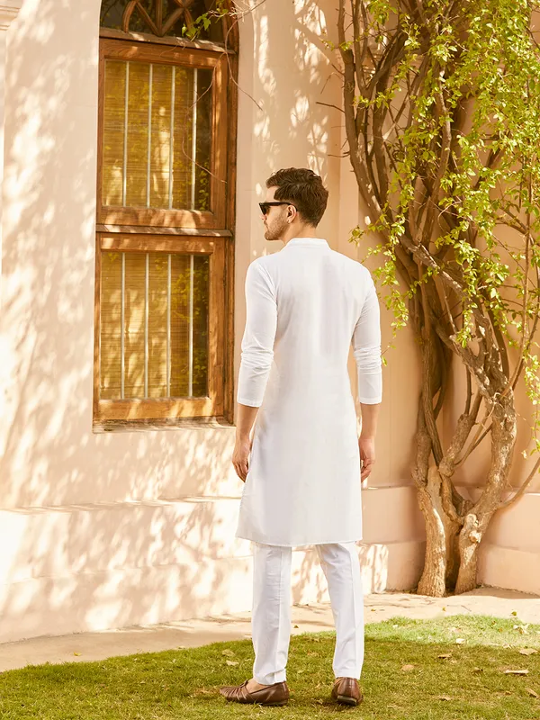 Men_White_Cotton_Pintex_Design_Gold_Thared_Work_Kurta_With_Pyjama