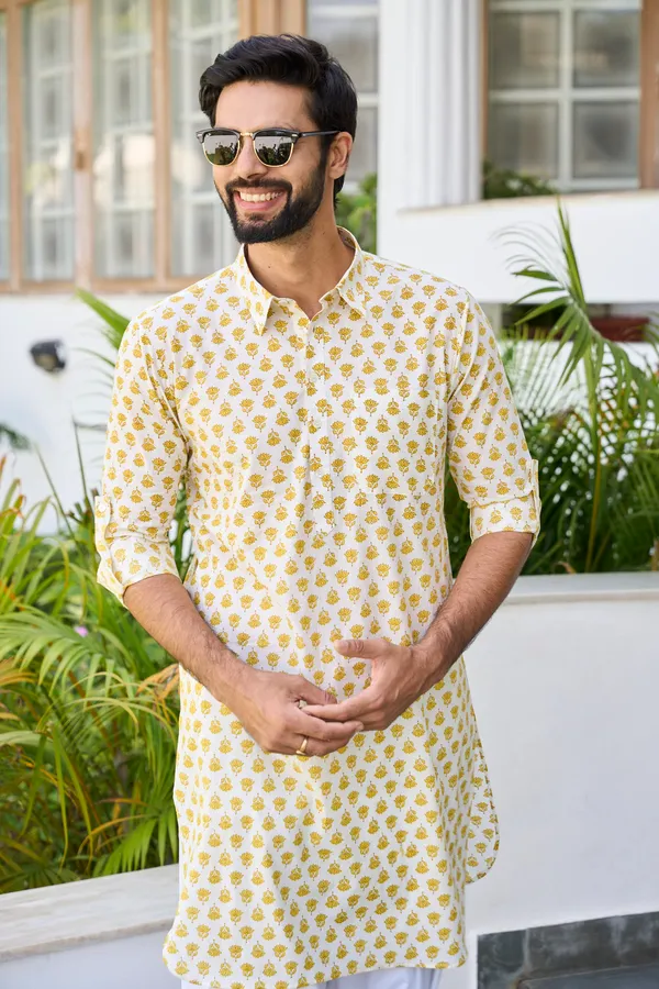 Men_Yellow_Regular_Pure_Cotton_Pathani_Kurta_With_White_Salwar
