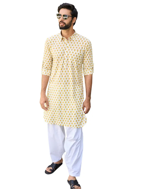 Men_Yellow_Regular_Pure_Cotton_Pathani_Kurta