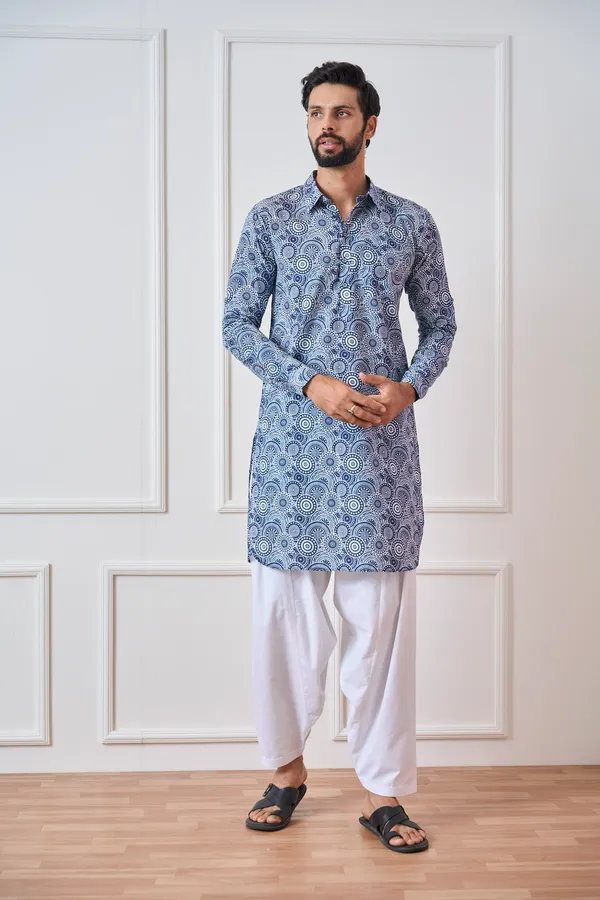 Men_Blue_Regular_Pure_Cotton_Pathani_Kurta_With_White_Salwar