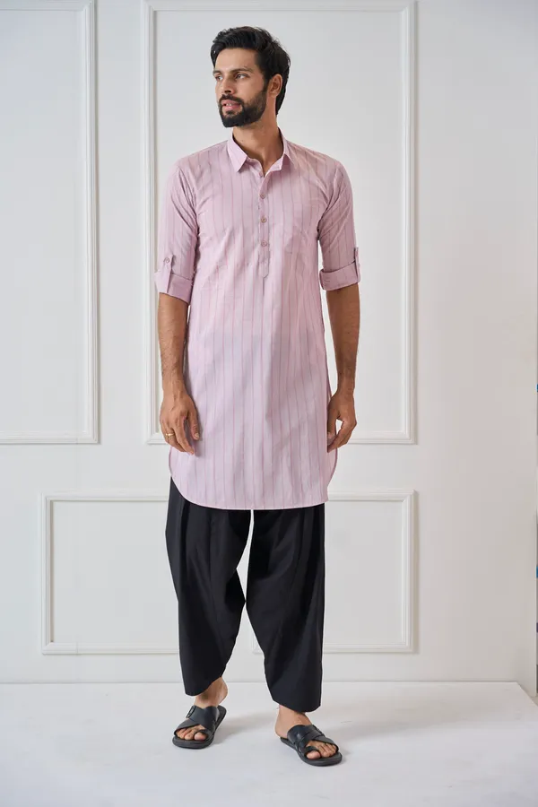 Men_Baby_Pink_Regular_Pure_Cotton_Pathani_Kurta_With_Black_Salwar