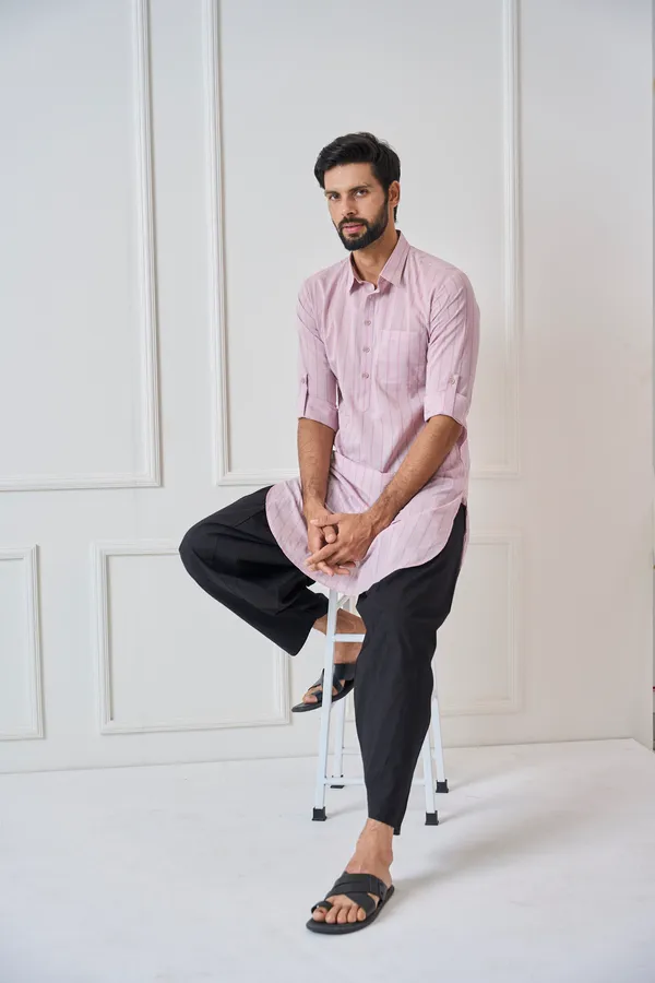 Men_Baby_Pink_Regular_Pure_Cotton_Pathani_Kurta_With_Black_Salwar