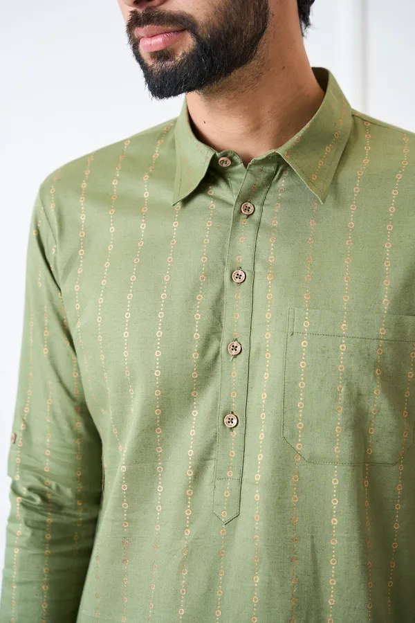 Men_Olive_Regular_Pure_Cotton_Pathani_Kurta_With_Gold_Pyjama
