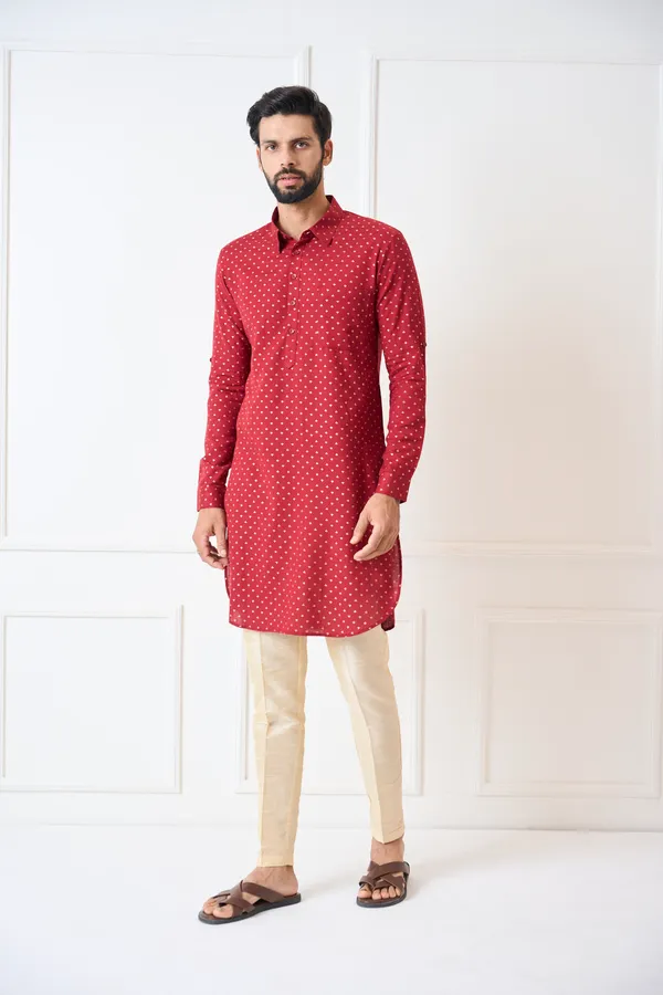 Men_Maroon_Regular_Pure_Cotton_Pathani_Kurta_With_Gold_Pyjama