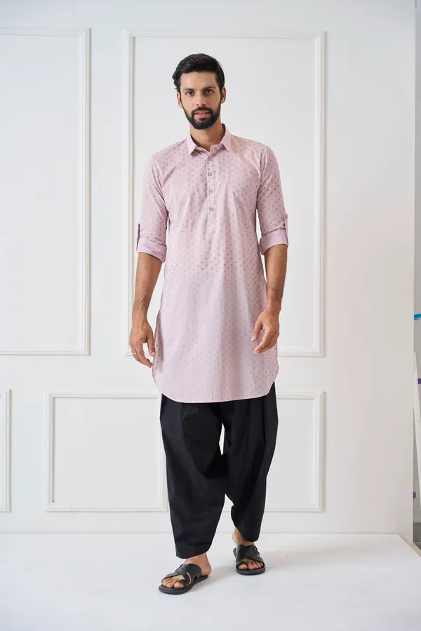 Men_Baby_Pink_Regular_Pure_Cotton_Pathani_Kurta_With_Black_Salwar