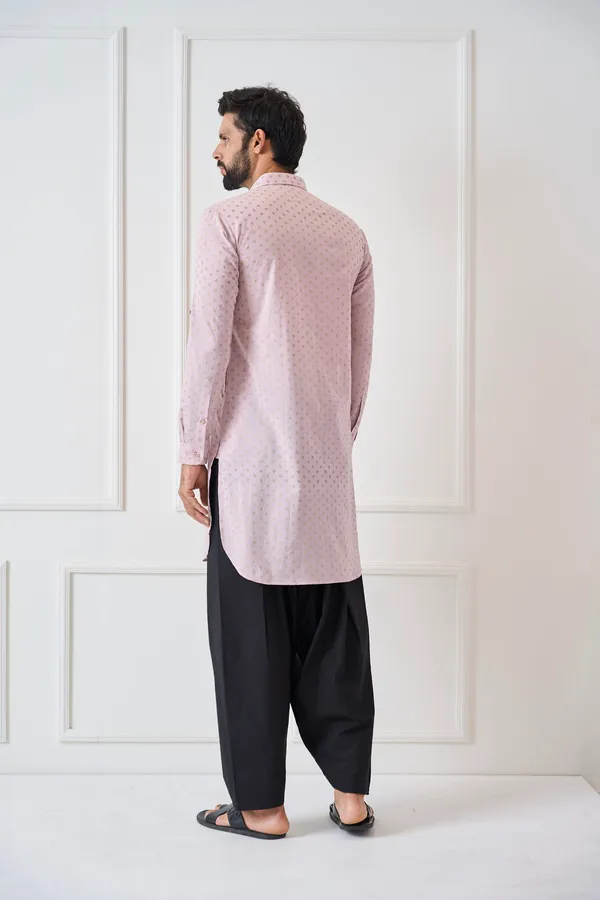 Men_Baby_Pink_Regular_Pure_Cotton_Pathani_Kurta_With_Black_Salwar