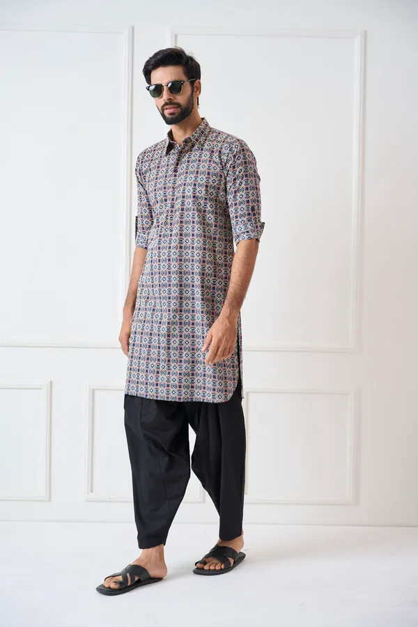 Men_Blue_Regular_Pure_Cotton_Pathani_Kurta_With_Black_Salwar