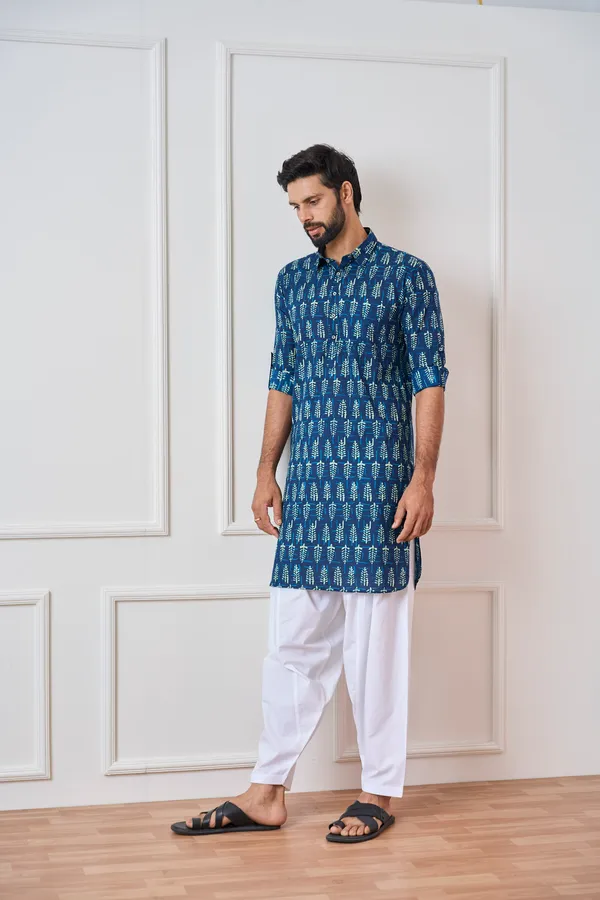 Men_Indigo_Regular_Pure_Cotton_Pathani_Kurta_With_White_Salwar