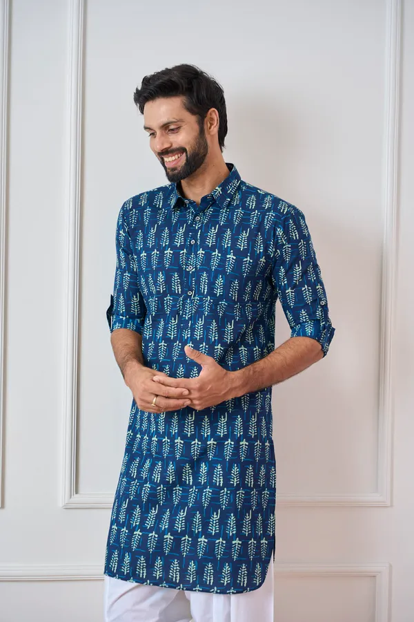 Men_Indigo_Regular_Pure_Cotton_Pathani_Kurta_With_White_Salwar
