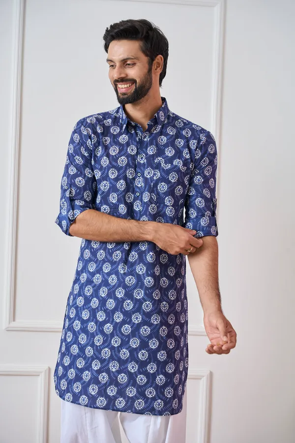 Men_Indigo_Regular_Pure_Cotton_Pathani_Kurta_With_White_Salwar