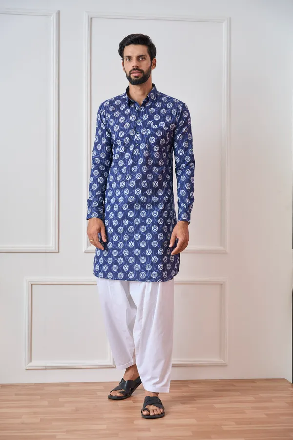 Men_Indigo_Regular_Pure_Cotton_Pathani_Kurta_With_White_Salwar