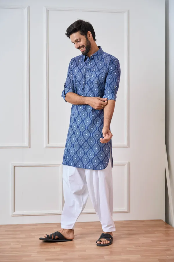 Men_Indigo_Regular_Pure_Cotton_Pathani_Kurta_With_White_Salwar