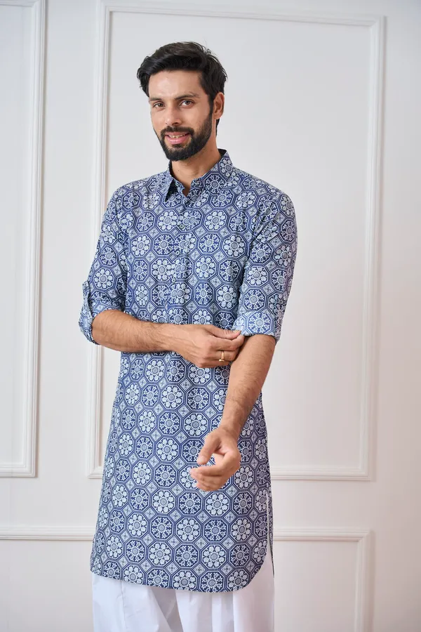 Men_Indigo_Regular_Pure_Cotton_Pathani_Kurta_With_White_Salwar