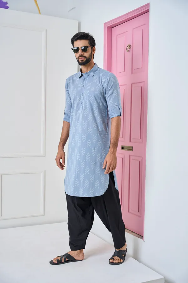 Men_Light_Grey_Regular_Pure_Cotton_Pathani_Kurta_With_Black_Salwar