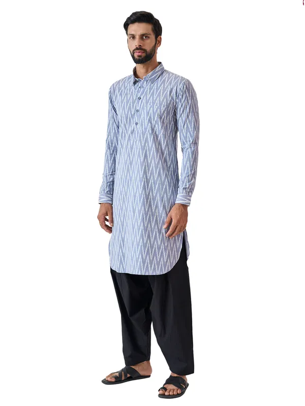 Men_Light_Grey_Regular_Pure_Cotton_Pathani_Kurta_With_Black_Salwar