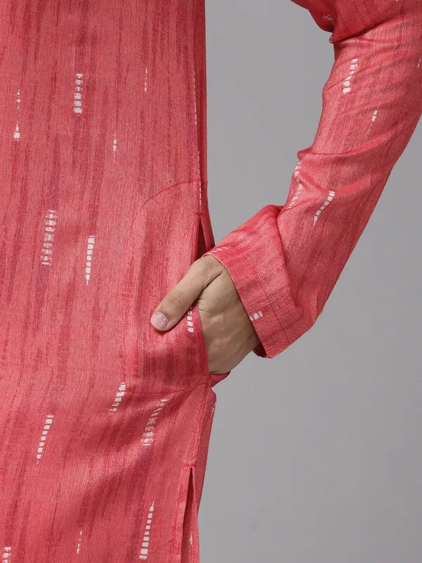Men_Pink_&_White_Silk_Woven_Design_Staright_Kurta_With_Pajama