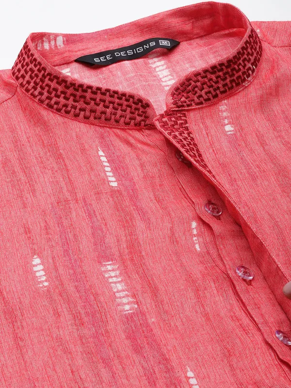 Men_Pink_&_White_Silk_Woven_Design_Staright_Kurta_With_Pajama