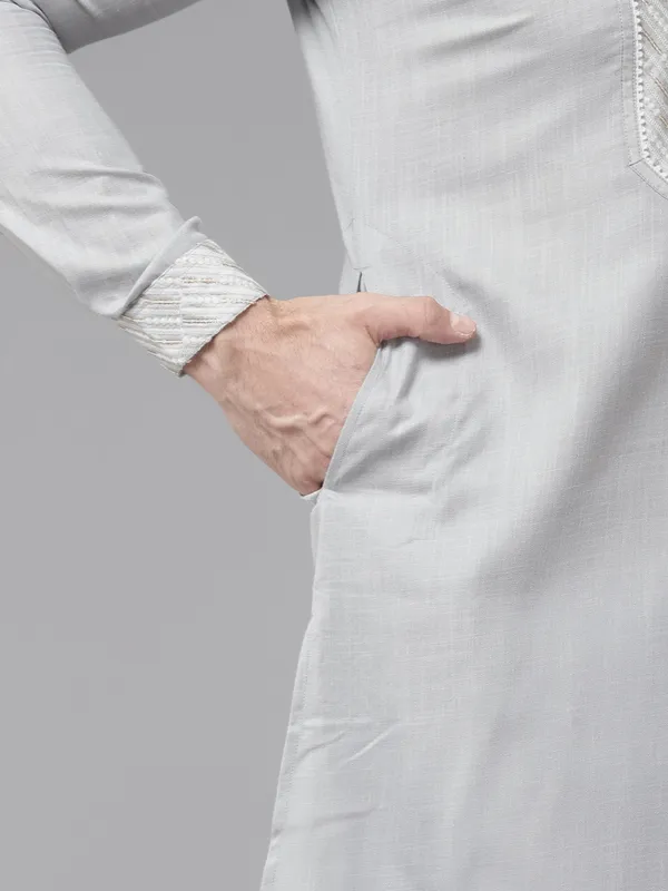 Men_Grey_Zari_Work_Silk_Woven_Design_Staright_Kurta_With_Pajama