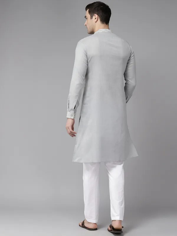 Men_Grey_Zari_Work_Silk_Woven_Design_Staright_Kurta_With_Pajama
