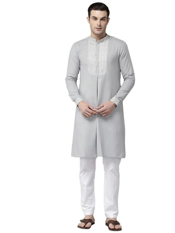 Men_Grey_Zari_Wark_Silk_Woven_Design_Staright_Kurta