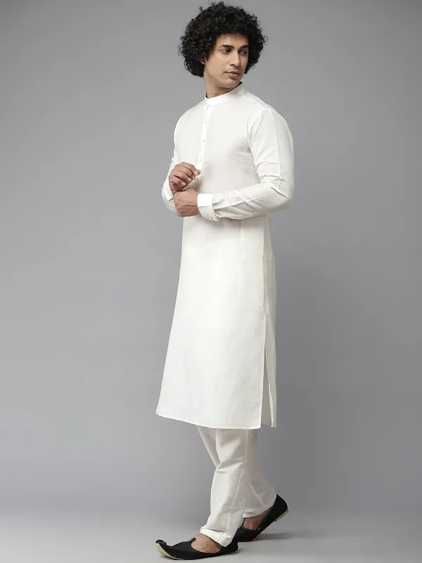 Men_Lime_Yellow_&_White_Solid_Kurta_Pyjamas_With_Nehru_Jacket