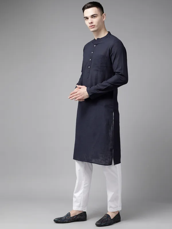 Men_Blue_&_Maroon_Printed_Pure_Cotton_Kurta_Pyjama_With_Nehru_Jacket