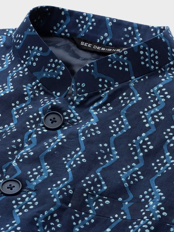 Men_Blue_&_Beige_Printed_Pure_Cotton_Kurta_Pyjama_With_Nehru_Jacket