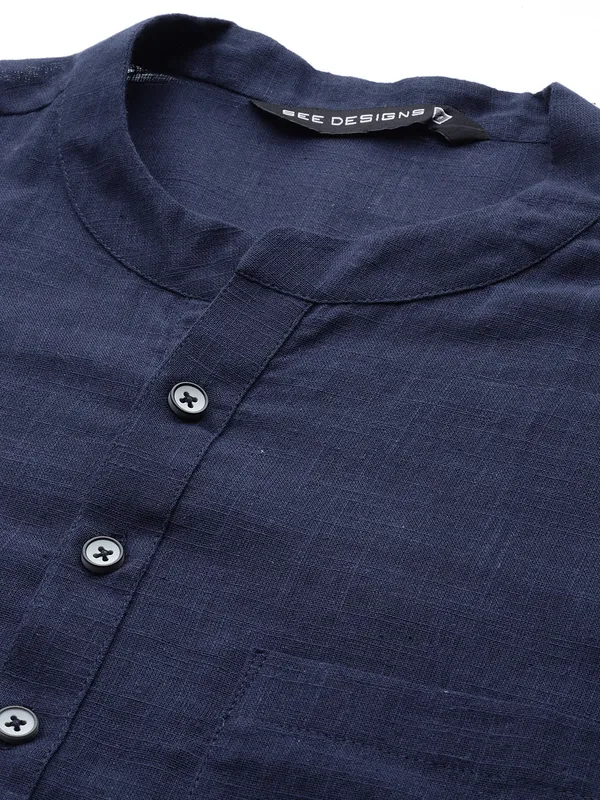 Men_Blue_&_Beige_Printed_Pure_Cotton_Kurta_Pyjama_With_Nehru_Jacket