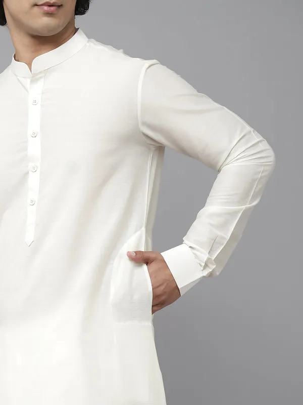 Men_White_Solid_Kurta_Pajama_With_Golden_Nehru_jacket