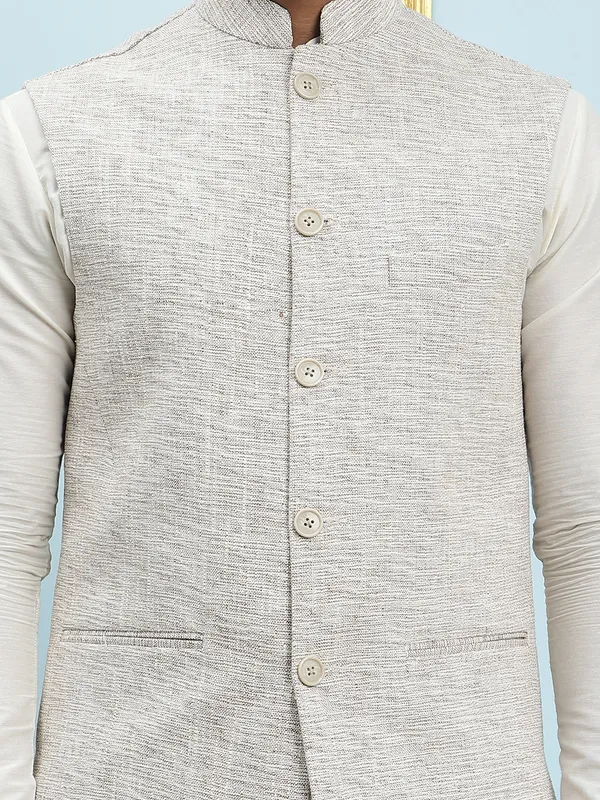 Men_Off_White_Kurta_Pajama_And_Cream_Color_Solid_Khadi_Nehru_Jacket
