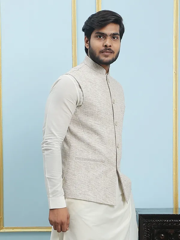 Men_Off_White_Kurta_Pajama_And_Cream_Color_Solid_Khadi_Nehru_Jacket