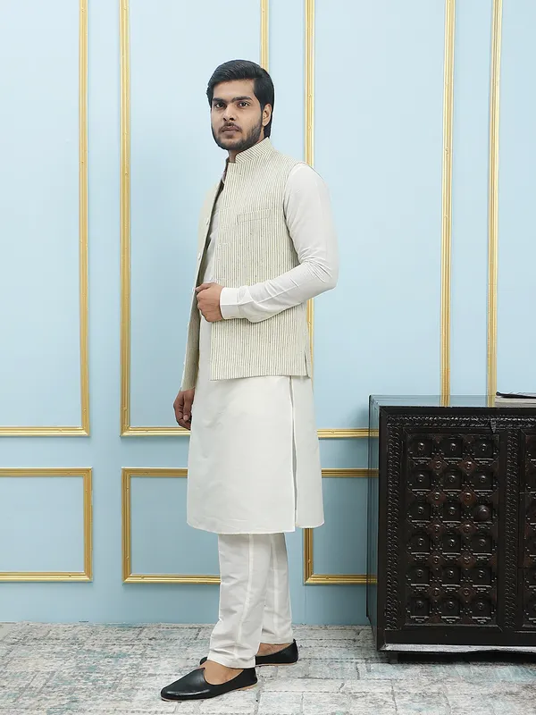 Men_Off_White_Kurta_Pajama_And_Cream_Color_Solid_Khadi_Nehru_Jacket