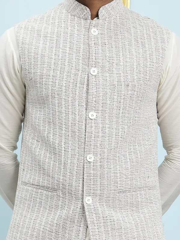 Men_Off_White_Kurta_Pajama_And_Cream_Color_Solid_Khadi_Nehru_Jacket