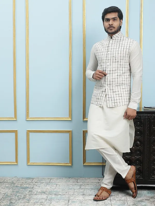 Men_Off_White_Kurta_Pajama_And_Cream_Color_Solid_Khadi_Nehru_Jacket