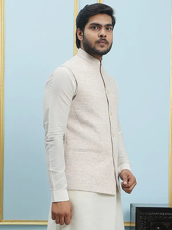 Men_Off_White_Kurta_Pajama_And_Cream_Color_Solid_Khadi_Nehru_Jacket