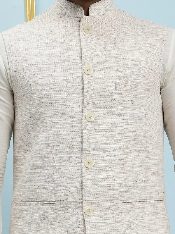 Men_Off_White_Kurta_Pajama_And_Cream_Color_Solid_Khadi_Nehru_Jacket