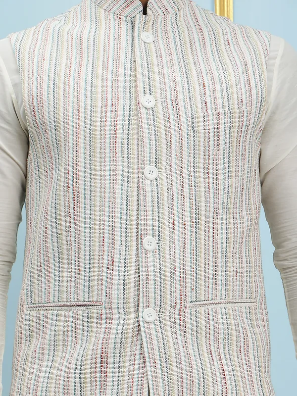 Men_Off_White_Kurta_Pajama_And_Cream_Color_Solid_Khadi_Nehru_Jacket