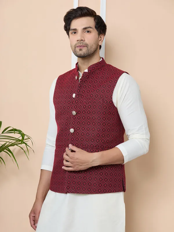Red_Woven_Jacquard_Nehru_Jacket