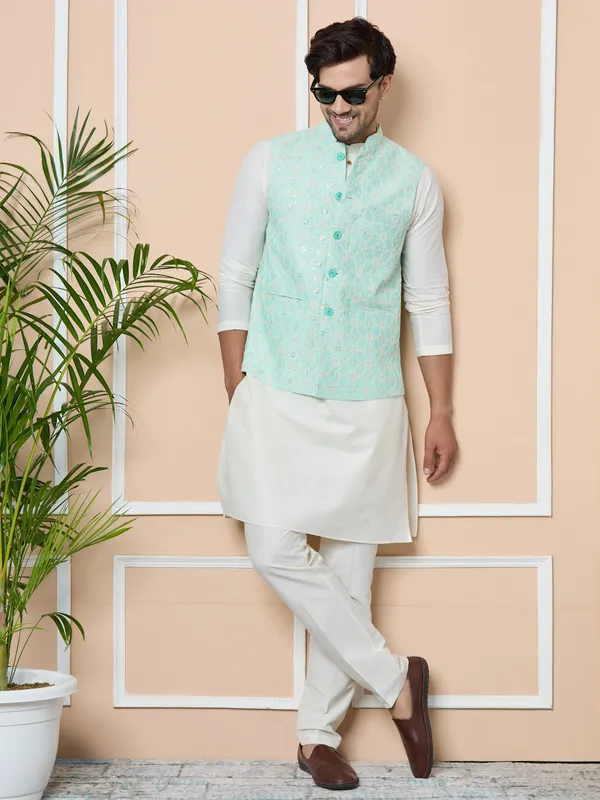 Blue_Sequin_Embroidered_Nehru_Jacket_With_Solid_Kurta-Pyjama_(3_Piece_Set)