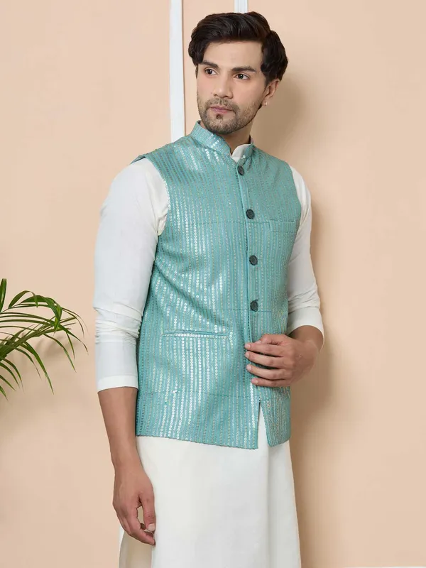 Aqua_Green_Sequin_Embroidered_Nehru_Jacket