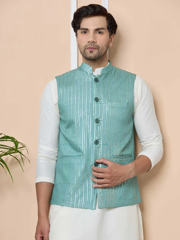 Aqua_Green_Sequin_Embroidered_Nehru_Jacket
