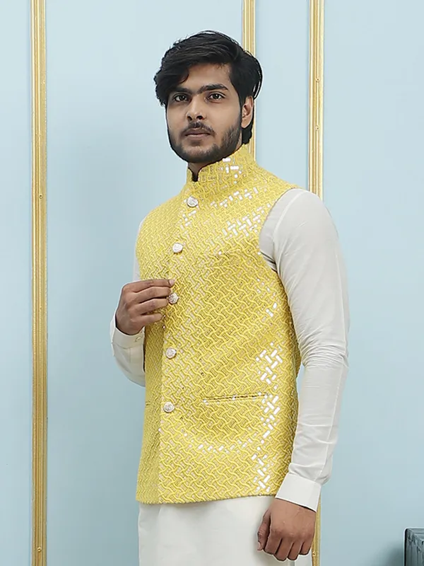 Pure_Silk_Kurta_&_Pyjama_with_Sequins_Embroidered_Nehru_Jacket