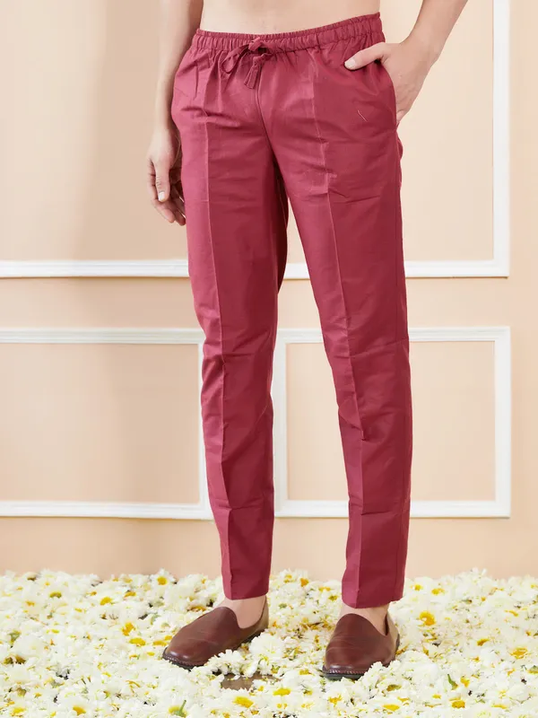 Maroon_Solid_Cotton_Pyjama