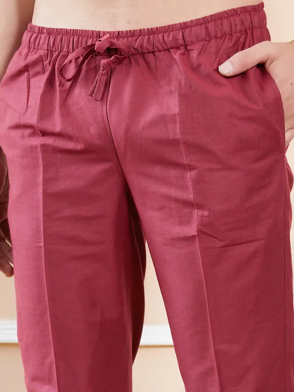 Maroon_Solid_Cotton_Pyjama