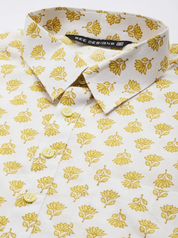 White_and_Yellow_Lotus_Print_Pathani_Kurta