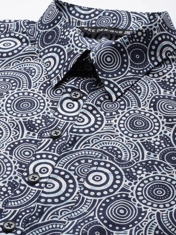 Men_Blue_Regular_Pure_Cotton_Pathani_Printed_Men'S_Kurta_With_White_Salwar