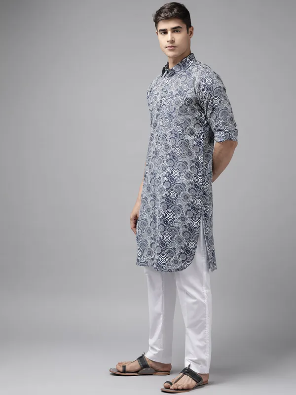 Men_Blue_Circular_Floral_Print_Pure_Cotton_Pathani_Kurta_with_Pyjama