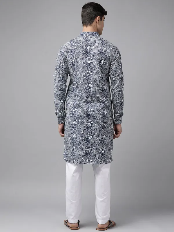 Men_Blue_Circular_Floral_Print_Pure_Cotton_Pathani_Kurta